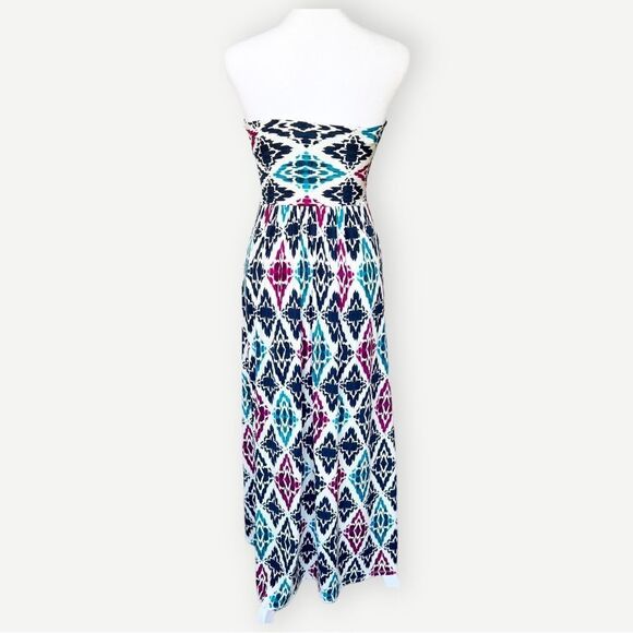 Ann Taylor Petites Strapless Multicolor Abstract Print Flowy Maxi Dress. XXSP. - Picture 4 of 11